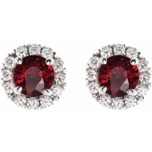 14k-white-gold--natural-mozambique-garnet-&-1/5-ctw-natural-diamond-halo-style-earrings