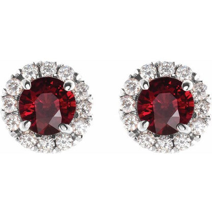14k-white-gold--natural-mozambique-garnet-&-1/5-ctw-natural-diamond-halo-style-earrings