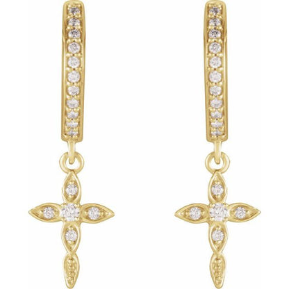14k-yellow-gold-1/8-ctw-natural-diamond-cross-hoop-earrings