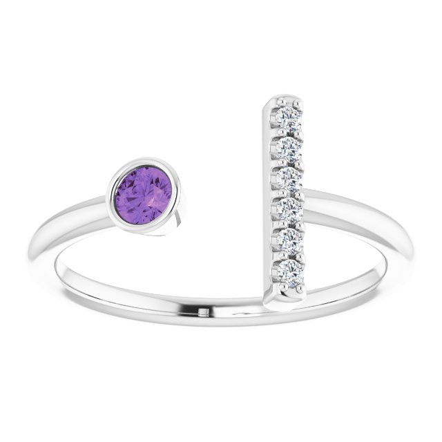 14k-white-gold-natural-amethyst-&-.05-ctw-natural-diamond-bar-ring