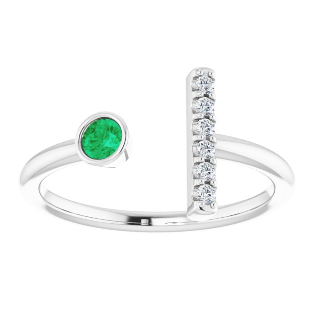 14k-white-gold-natural-emerald-&-.05-ctw-natural-diamond-bar-ring