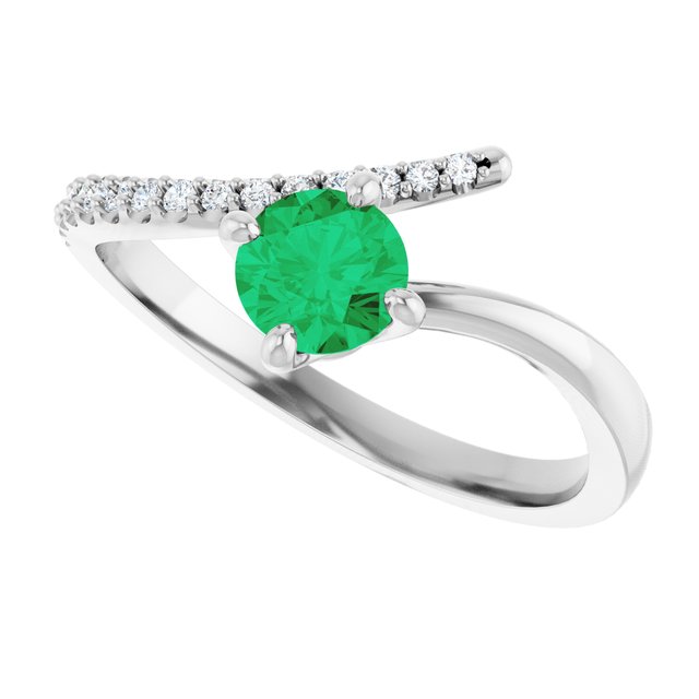 14k-white-gold-natural-emerald-&-1/10-ctw-natural-diamond-bypass-ring