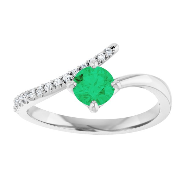 14k-white-gold-natural-emerald-&-1/10-ctw-natural-diamond-bypass-ring