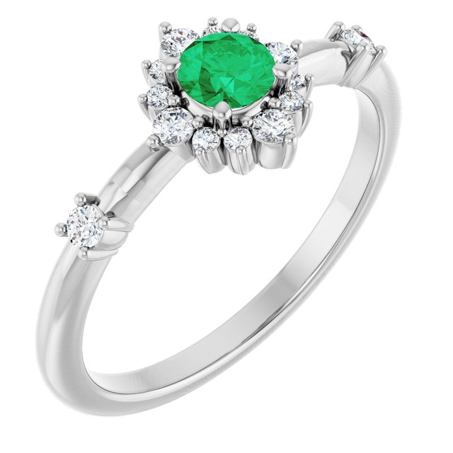 14k-white-gold-natural-emerald-&-1/6-ctw-natural-diamond-halo-style-ring
