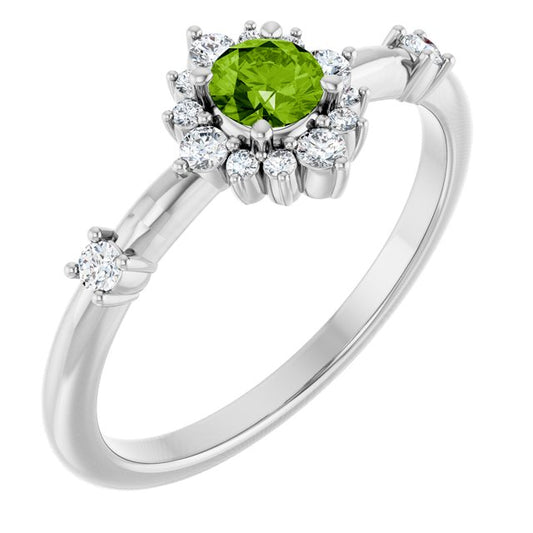 14k-white-gold-natural-peridot-&-1/6-ctw-natural-diamond-halo-style-ring