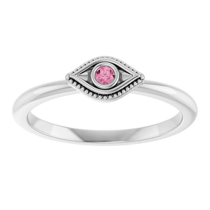 14k-white-gold-natural-pink-tourmaline-stackable-evil-eye-ring