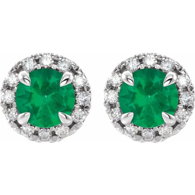 14k-white-gold--natural-emerald-&-1/5-ctw-natural-diamond-halo-style-earrings
