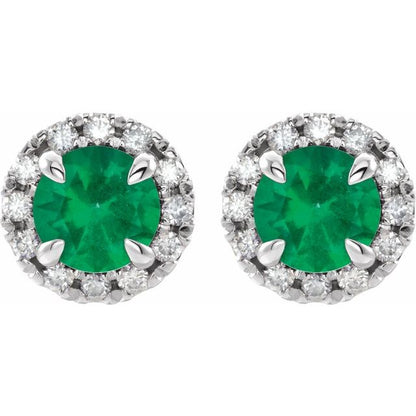 14k-white-gold--natural-emerald-&-1/5-ctw-natural-diamond-halo-style-earrings