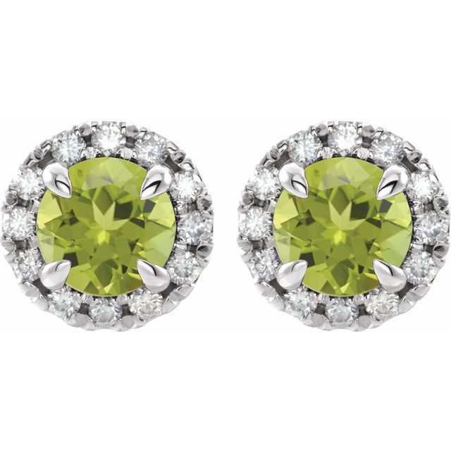 14k-white-gold--natural-peridot-&-1/5-ctw-natural-diamond-halo-style-earrings