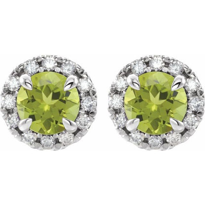 14k-white-gold--natural-peridot-&-1/5-ctw-natural-diamond-halo-style-earrings