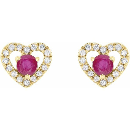 14k-yellow-gold-natural-ruby-&-1/10-ctw-natural-diamond-heart-earrings