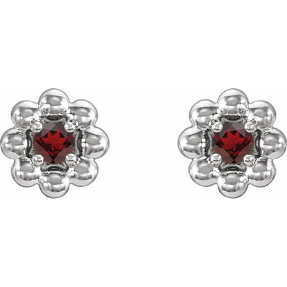 14k-white-gold-natural-mozambique-garnet-petite-flower-beaded-earrings