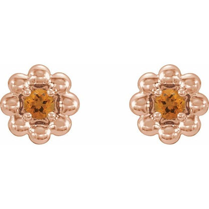 14k-rose-gold-natural-citrine-petite-flower-beaded-earrings