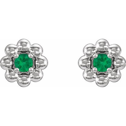 platinum-natural-emerald-petite-flower-beaded-earrings