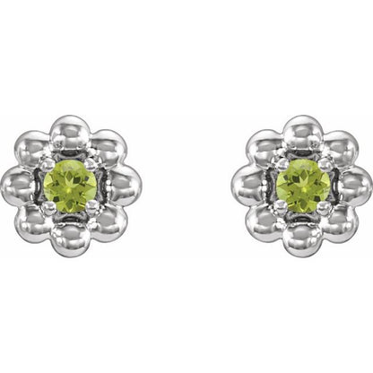 14k-white-gold-natural-peridot-petite-flower-beaded-earrings