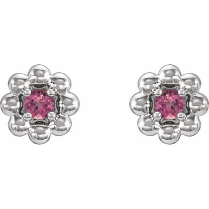 14k-white-gold-natural-pink-tourmaline-petite-flower-beaded-earrings